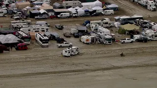 Chopper 5: Thousands travel out of Burning Man as desert turns to mud