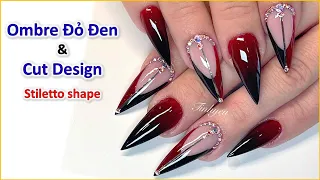 Kỹ thuật Đắp Ombre Red Black Stiletto shape | TInh Yeu Nails