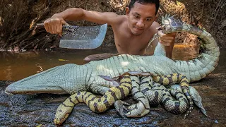 Amazing Crocodile! Big Snakes in Crocodile Stomach | Cooking Snakes Soup Eating Delicious