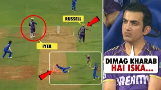 Andre Russell Run out by Venkatesh Iyer and Hardik Pandya, Gambhir shocked to see that MI vs KKR