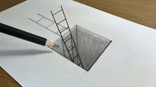 How To Draw 3D Hole Illusion | 3D drawing On Paper | 3D Drawing with Stair