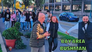 Bushman prank: When you scare 20 people at one time!! San Francisco, California.