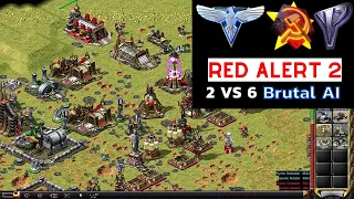 Red Alert 2 Yuri's Revenge | 2 vs 6 Brutal AI | 🌿Very big lake map