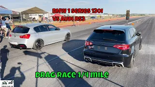 BMW 1 series 130i  vs AUDI RS3 drag race 1/4 mile 🚦🚗 - 4K UHD