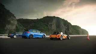 The grand tour drag race Bentley Continental GT vs Ford Focus RS vs Caterham Seven