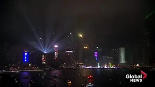 New Year's Skyline illuminated with Electric Light show .A better 2021 to all of us