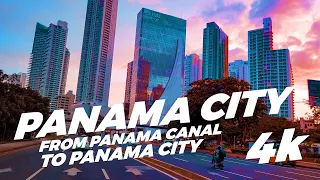 Panama City 4K. Relax sunset motorcycle ride from Panama Canal to Panama City.