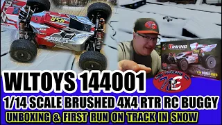 WLTOYS 144001 1/14 SCALE 4X4 RC BUGGY –UNBOXING & FIRST RUN ON TRACK IN SNOW - NEW ENGLAND RC – E135