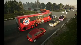 FERNBUS SIMULATOR- Bayern München Team Bus Cruises after they beat Barcelona 2-0