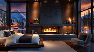 🔥Crackling Fireplace Sound | Cozy Winter Ambience |❄️Snowy Winter | Cozy Cabin | Resting Area