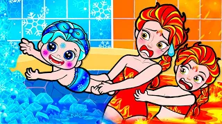 Paper Dolls Dress Up - Fake Fire Elsa Family and Frozen Poor Dress - Barbie Story & Crafts