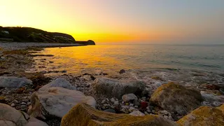 4K Relaxing Ocean Wave Sounds - Realtime Beautiful Sunset Fades into Night - No Loops, No Music.