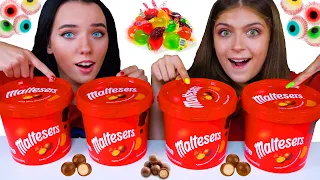 ASMR Maltesers Food Challenge (Tik Tok Jelly Fruit, Wax Candy, Gummy Eyeballs)