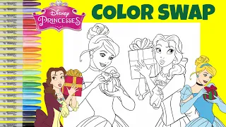 Disney Princess Coloring Book Pages Color Swap Cinderella and Belle Holiday Edition