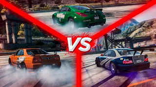 NISSAN 350Z vs BMW M3 GTR vs NISSAN GT-R SKYLINE в NFS MW 2012!!