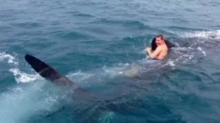 Caught On Tape: Teen Rides on 30-Foot Whale Shark's Back | Good Morning America | ABC News