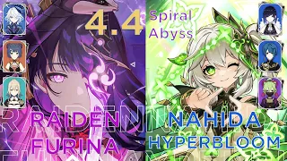 C0 Raiden-Furina and C0 Nahida HyperBloom | Spiral Abyss 4.4 Floor 12-9⭐ | Genshin Impact 4.4