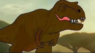 desenhando por cima o tiranossauro rex do prólogo de jurassic world dominion