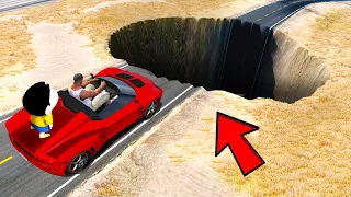 SHINCHAN AND FRANKLIN TRIED THE IMPOSSIBLE POTHOLES VS CARS BIKES BUSES JUMP CHALLENGE IN GTA 5