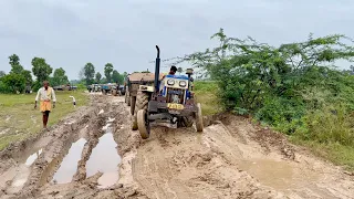 Swaraj tractors working in mud with loaded trolley | tractor videos |