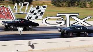 1967 Chevrolet Impala vs 1968 Plymouth GTX PURE STOCK DRAG RACE - no commentary