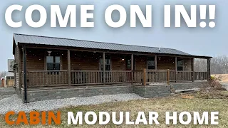 Inside a COZY log cabin modular home! Such a cool way to live! House Tour