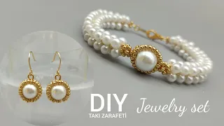 İnci Zarafeti Küpe & Bileklik yapımı// Pearl jewelry making. Bracelet & Earrings. handmade jewelry