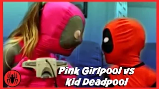 Pink Girlpool vs Kid Deadpool let's play video games superheroes fun real life comic SuperHerokids
