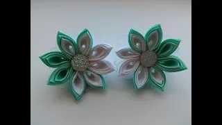 Красивые двухцветные бантики  МК Канзаши / Beautiful two-color bows Baby MK Kanzashi