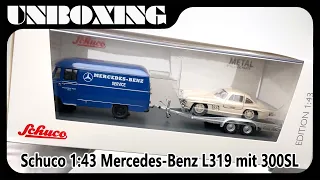 Mercedes Benz L319 mit 300SL  / 1:43 car model by Schuco/ AMR UNBOXING