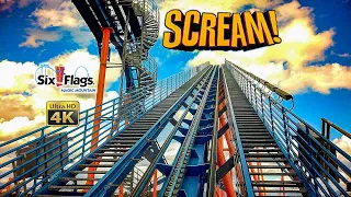 2024 Scream Floorless Roller Coaster On Ride Front Row 4K POV Six Flags Magic Mountain