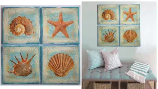 Decoupage on Canvas Art DIY Ideas Seashells