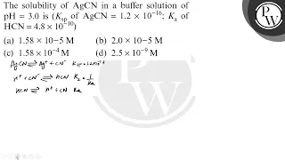 The solubility of AgCN in a buffer solution of pH=3.0 is (K_sp. of AgCN=1.2 × 10^-16 ; K_a of.HCN...