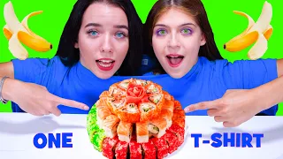 ASMR ONE T-SHIRT FOOD CHALLENGE By LiLiBu (Sushi, Cake, Bubble Gum, Candy)