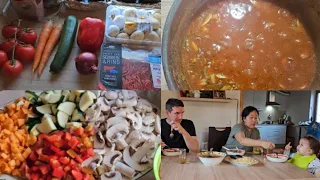 One pot meal with lots of vegetables 🍄🥕 🫑🧅🍝 ||My small family eating together ❤️