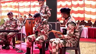Indo-Tibetan Border Police (ITBP) Jazz band presenting an instrumental at a Saink Sabha.