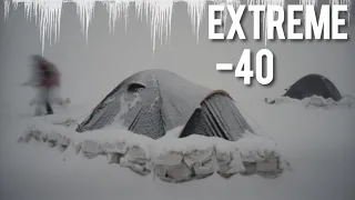 -48° Solo Winter Camping 4 Days | Solo Hot Tent Winter Camping in Snow Storm, ASMR