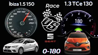 Renault Clio 1.3 TCe 130 Ps EDC VS Seat Ibiza FR 1.5 Tsi 0-180 acceleration Battle Speed test review