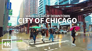 CHICAGO TRAVEL - USA, WALKING TOUR, Rainy Day in Downtown Chicago, Part-1, Rain & City Sounds, 4K