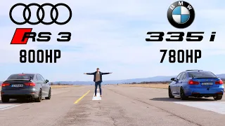 DRAG RACE! 780HP BMW 335xi vs 800HP Audi RS3