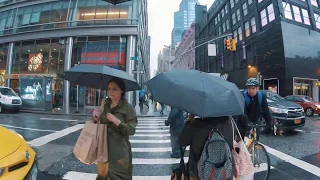 Midtown Manhattan, NYC Rain Walk | 59th Street to Port Authority Bus Terminal Area - ASMR