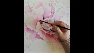 부귀영화 목단화 바탕까지 다 그리기  water color (무편집)  구독과 좋아요는 힘이 됩니다  #서양화가정미정  #아크릴화  #수채화  #현대미술