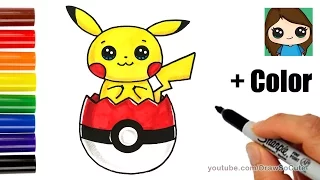 How to Draw Pikachu in Pokeball Easter Egg with Coloring