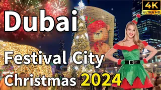 Dubai Festival City 🇦🇪 Christmas 2024 Festive Wonder, Fireworks [ 4K ] Walking Tour