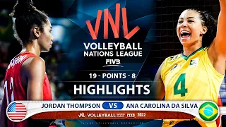 Jordan Thompson vs Ana Carolina da Silva | USA vs Brazil | Highlights | Women's VNL 2022 (HD)