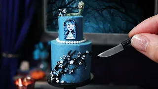 Tiny Edible Corpse Bride Wedding Cake | Mini Halloween DIY Cake Decorating | Miniature Cooking