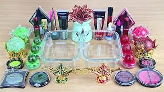 RED vs GREEN SLIME Mixing makeup and glitter into Clear Slime Satisfying Slime Videos