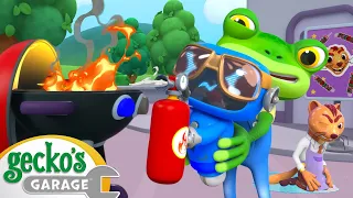 Watch Out Gecko! Fire at the Garage | Gecko's Garage | Trucks For Children | Cartoons For Kids