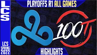 C9 vs 100 Highlights ALL GAMES | Round 1 Match 1 LCS Playoffs Spring 2022 | Cloud9 vs 100 Thieves