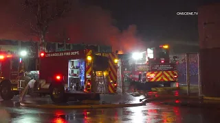 LAFD Battles Major Fire At Commercial Building | Los Angeles